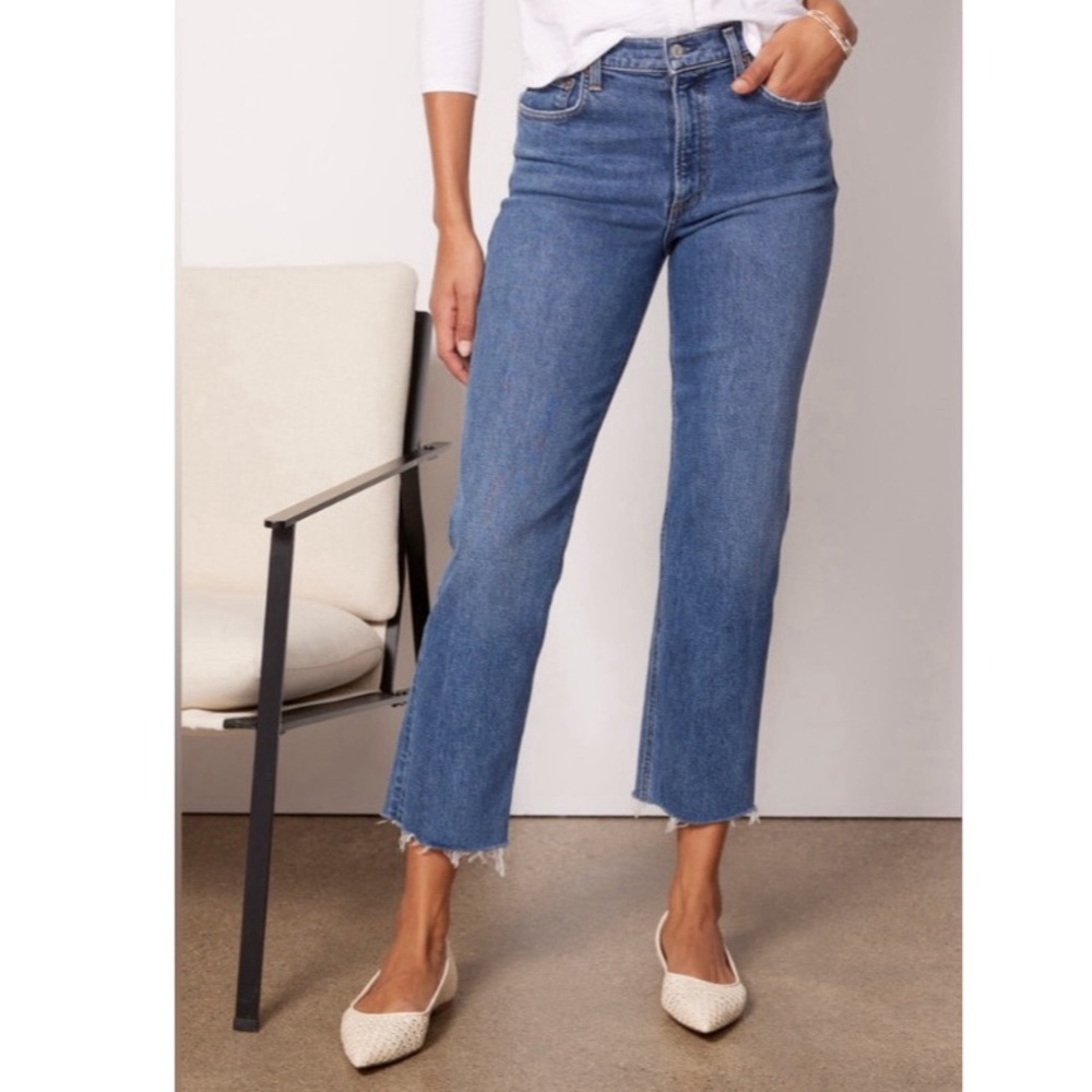 AGOLDE Kye Mid Rise Straight Leg Cropped Jeans Raw Hem Mirage Wash Size 26